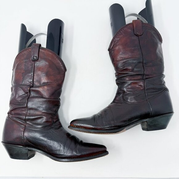Vintage Dingo Deep Mahogany Brown Leather Slouchy Western Boots Size 8.5 Pull On - Picture 5 of 9